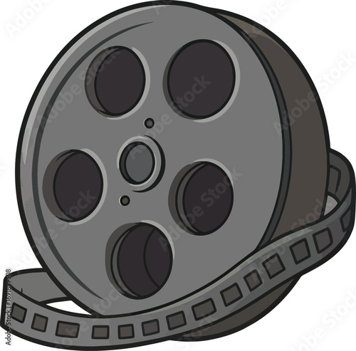 Cartoon Film Reel Illustration Classic Movie Icon Featuring Filmstrip, Symbolizing Cinema and Entertainment
