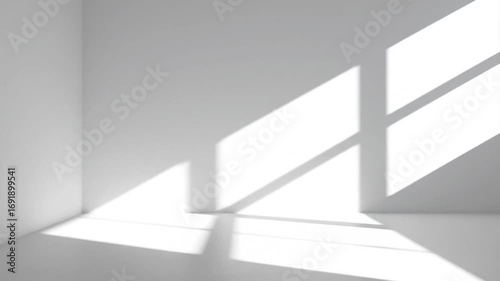 Sunlight casts shadows on a bright white room