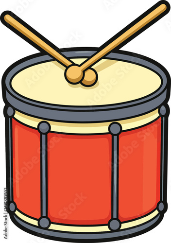 Vibrant Red Drum with Drumsticks A Classic Percussion Instrument Illustration