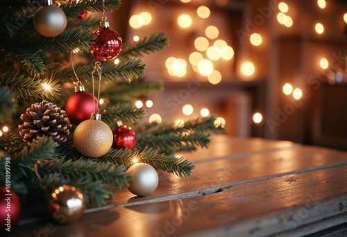 Christmas decoration on wooden background