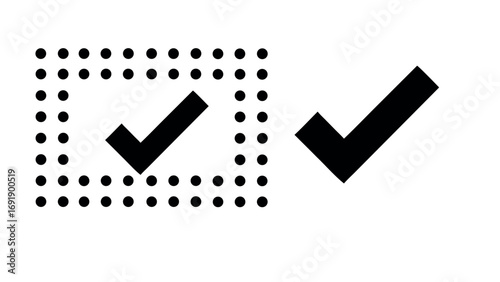 Check mark icons with dotted box design representing confirmation approval and validation

