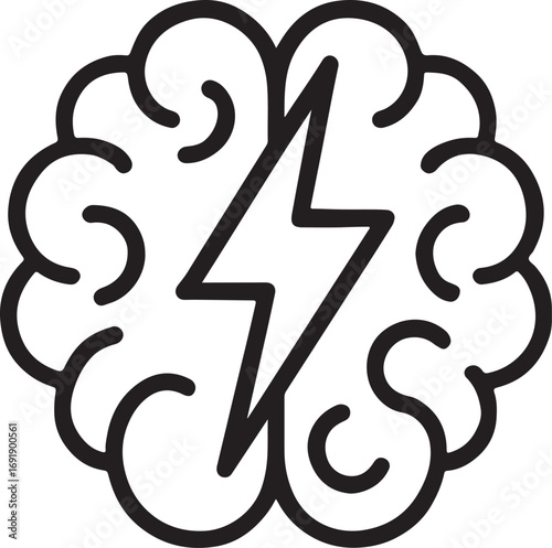 Brain with Lightning Bolt Idea Charging Line icon Vector