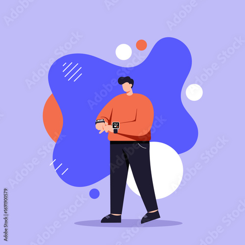 Man checking his smartwatch, symbolizing modern technology, time management, and health tracking in a contemporary digital lifestyle. Ideal for business and tech concepts.