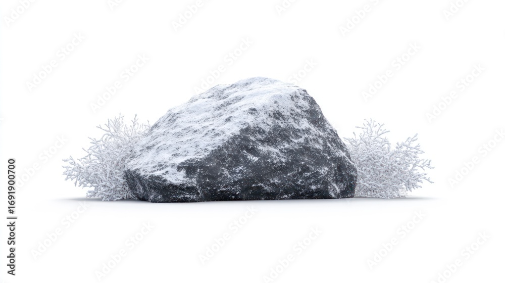 Fototapeta premium Snowy rock isolated on white background