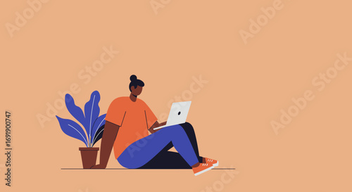 Person focused on laptop, working remotely or studying at home. Represents digital business, freelance work, education, and modern lifestyle concepts.