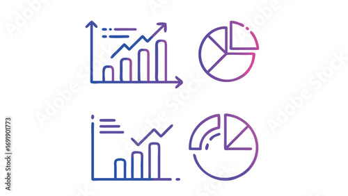 Business chart and graph icons showing growth and financial statistics for analysis and presentation
