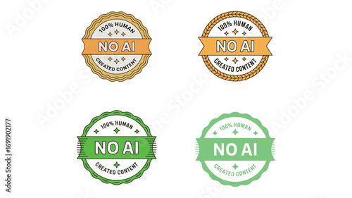 No ai badge collection illustration for authentic human created design and originality concept