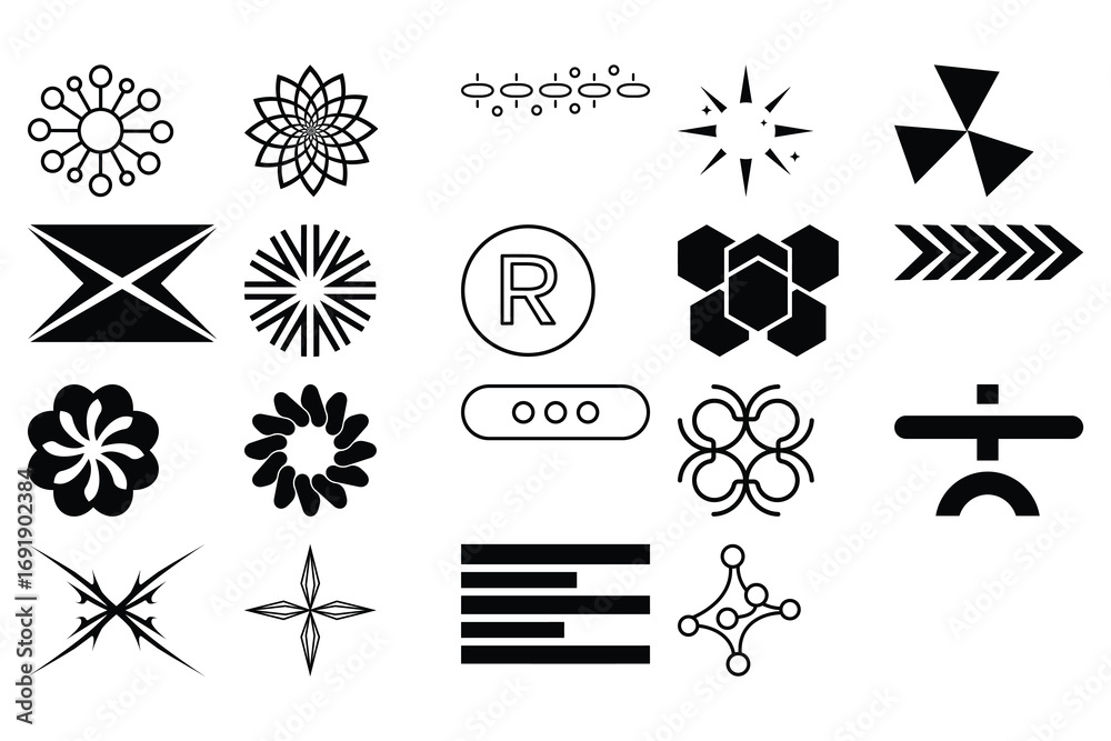 Fototapeta premium Various retrofuturistic y2k geometry design elements isolated on white background