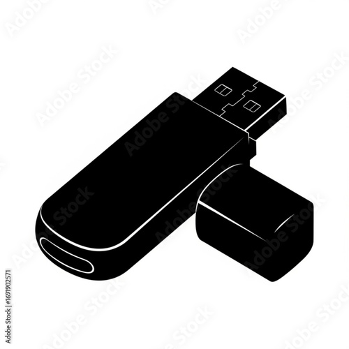 Vector art of black usb flash drive with cap detached