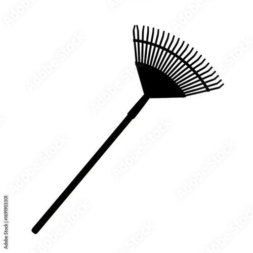 Vector art of black garden rake with wooden handle