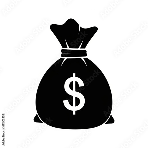 Vector art of black money bag icon with dollar sign