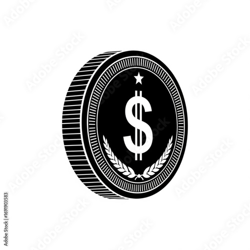 Vector art of black and white coin with dollar sign