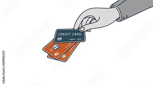 Illustration of hand holding credit cards symbol for finance and payment concept  
