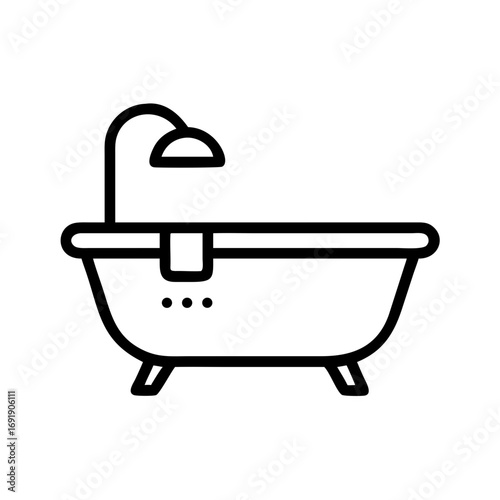 Minimalist bathtub and shower line illustration 
