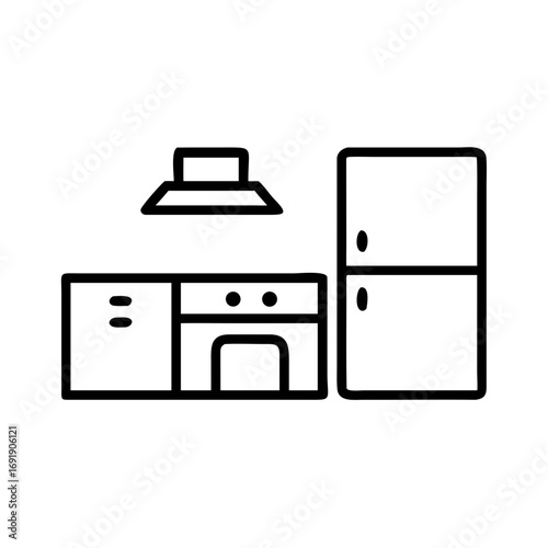 Minimalist kitchen line illustration with fridge and stove 
