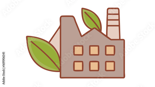 Eco factory building with leaves in pastel cartoon style
