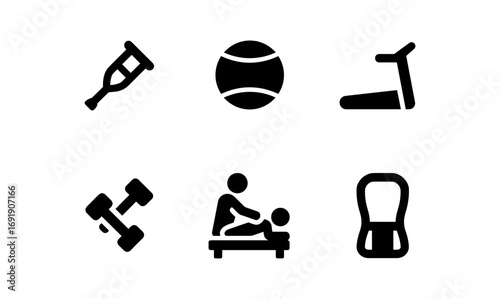 Physical therapy and rehabilitation icons set in flat design