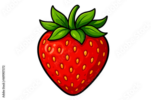 Vibrant red strawberry vector cartoon icon. Fresh ripe sweet berry fruit illustration. Healthy organic food concept for design. Juicy natural summer food isolated on white.