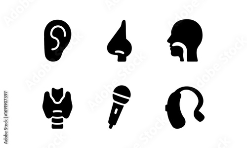 Monochrome icons of human senses and voice equipment