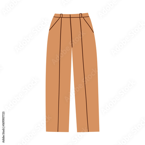 Women pants collection, vector illustration. Trendy styles of beige jeans overalls, sweat pants, business formal pants, loose pants , isolated on white background.