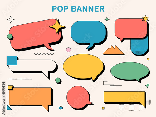 Colorful retro speech bubble collection for marketing and online communication design elements graphic design banner promotion and advertising with geometric shapes