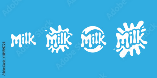 Milk Product Concept with White Splashes on Blue Background Various Creative Designs for Dairy Products and Food Industry