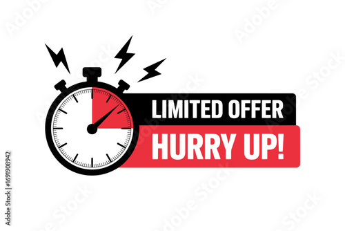 Limited Time Offer Countdown with Stopwatch and Lightning Hurry Up Sale Promotion Vector Illustration Design