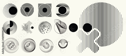 Collection of vector design elements. Set of logos with lines, spirals and circles. Various forms of line and dots design.Vector logo collection. Bundle of circle icons and elements. Set of lines art.