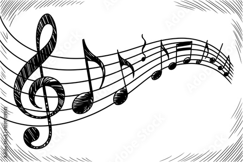 Elegant Musical Notes and Staff with Hand Drawn Texture A Symphony of Art and Sound Design Element