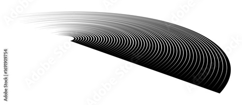 Lines in circle abstract background. Dynamic transition illusion in spiral. Black shape on a white background. Perspective view.