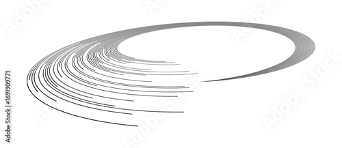 Lines in circle abstract background. Dynamic transition illusion in spiral. Black shape on a white background. Perspective view.
