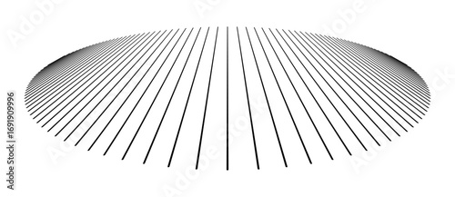 Circle with lines, perspective view. Black shape over white background. Can be used as logo, icon, tattoo. Optical illusion effect.