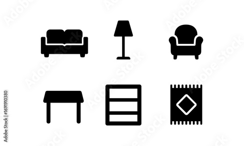 Minimalist living room furniture icons set for modern home design