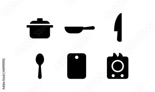 Minimalist kitchen equipment silhouettes for modern cooking concepts