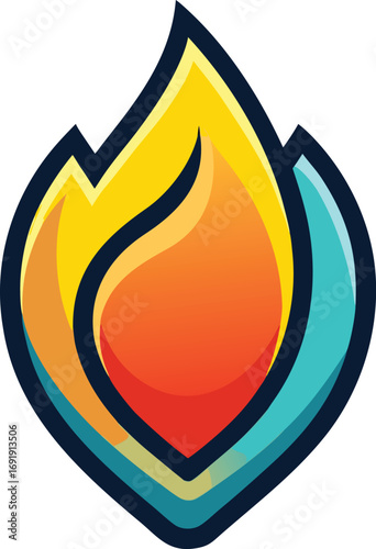 Abstract flame logo with vibrant colors of yellow, orange, red, and blue on a white background style vector illustration EPS file download
