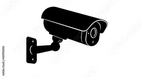 Black and white illustration of a security camera mounted on a bracket