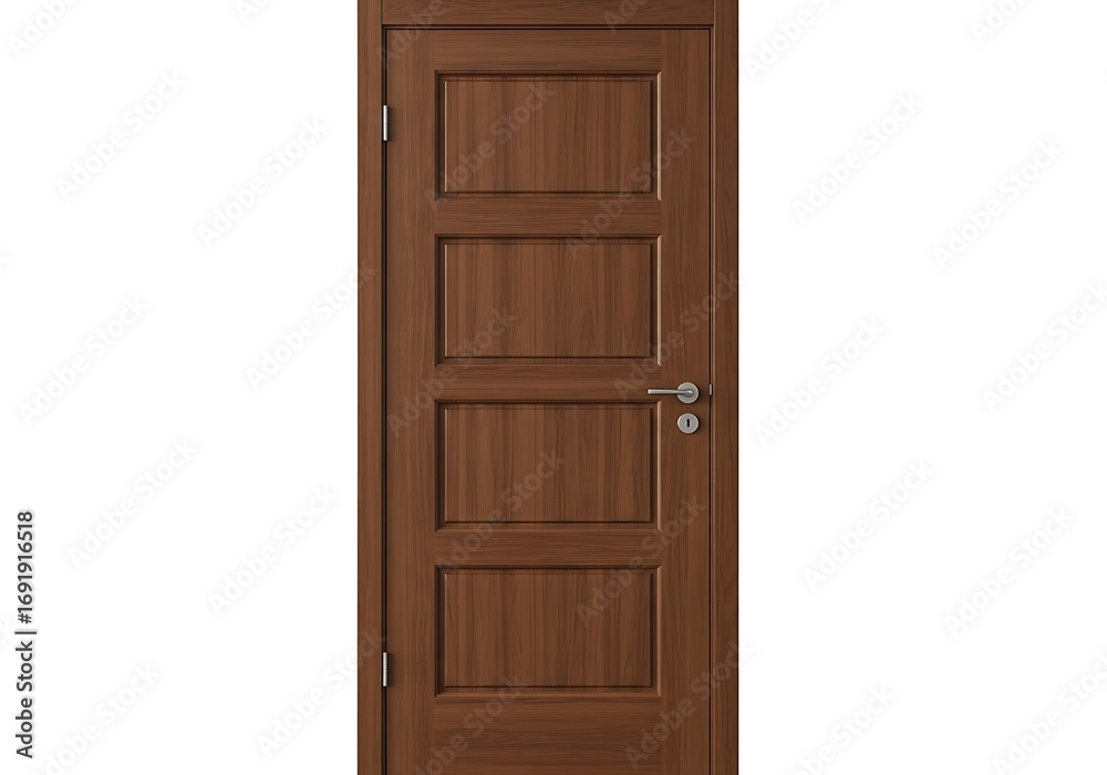 Wooden door with four panels isolated on white background Wooden door with four panels isolated on white background