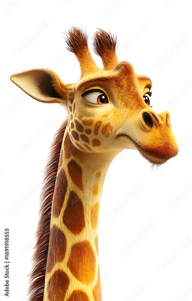 Obraz premium Closeup of a cartoon giraffes face isolated on transparent background