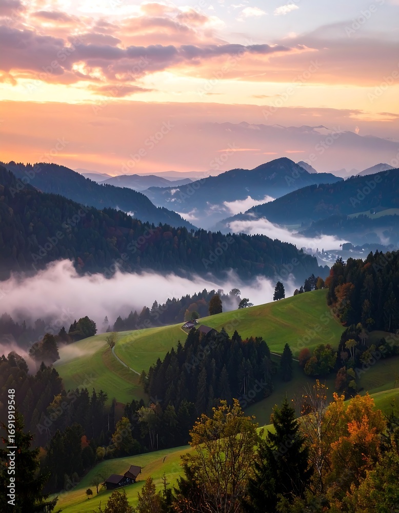 Obraz premium Sunrise Mountain Valley Landscape