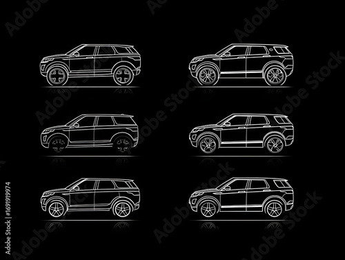 SUV Car Outlines on Black Background