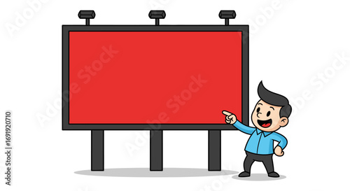 Cartoon Man Presenting a Red Billboard Sign