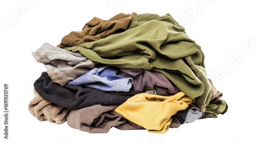 Messy Pile of Dirty Clothing Textiles in Various Colors on a Transparent Background