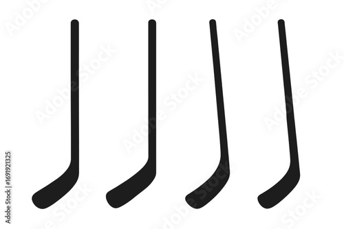 Silhouette set of hockey sticks with sleek minimal modern design variations, vector cartoon illustration with transparent background, ordered collection for sports equipment and hockey gear