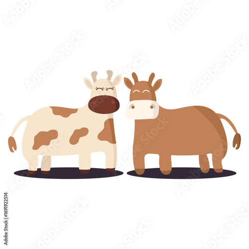 Two Adorable Cartoon Cows Standing Together - A Friendly Farm Animal Pair