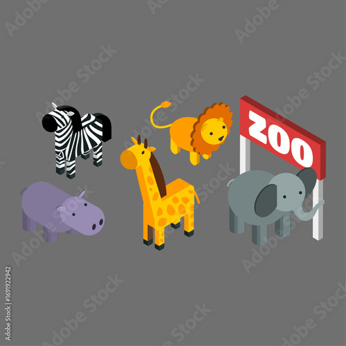 Safari Adventure Isometric Zoo Animals Set