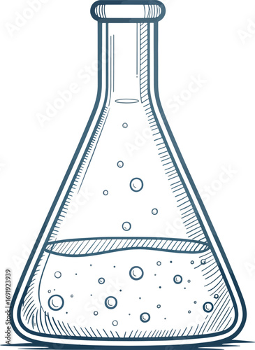 simple outline of erlenmeyer flask with liquid.
