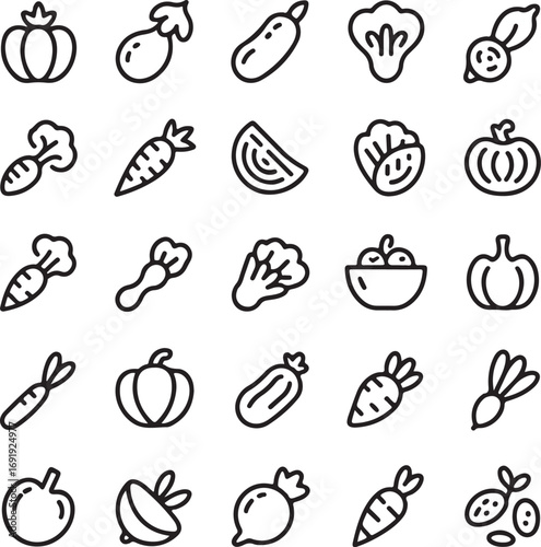 Fresh Vegetable Icons Set Carrot Tomato Pumpkin Eggplant Zucchini Keywords: vegetables, fresh, carrot