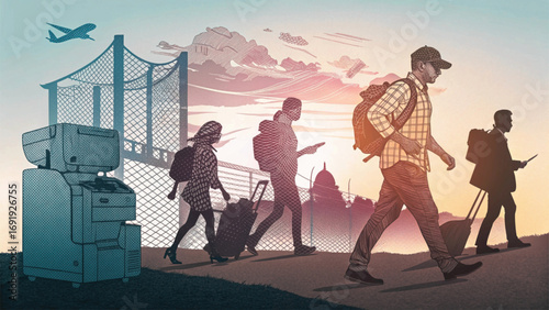 "Journey Begins: Travelers, Airport Tech, and Global Adventure Vibes"