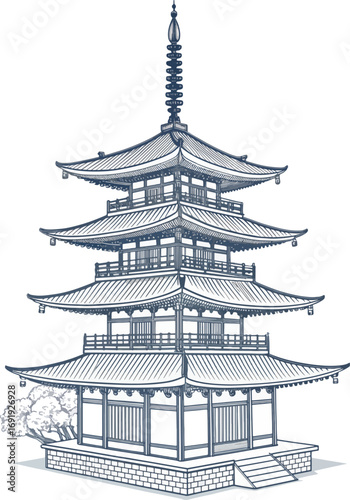 traditional japanese pagoda outline with tiered.