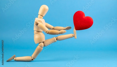 Wooden Figure Kicking a Heart